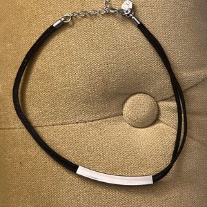 Silver and black leather choker